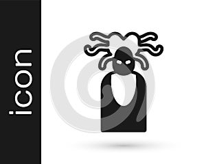 Black Medusa Gorgon head with snakes greek icon isolated on white background. Vector