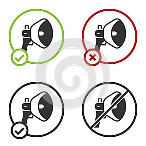 Black Megaphone icon isolated on white background. Speaker sign. Circle button. Vector