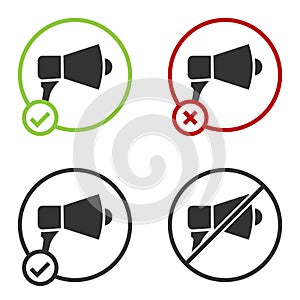 Black Megaphone icon isolated on white background. Speaker sign. Circle button. Vector Illustration