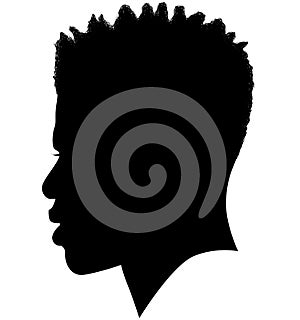 Black Men African American, African profile picture silhouette. Man from the side with afroharren. Dreadlocks hairstyle, afro