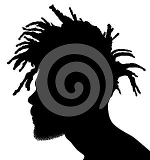 Black Men African American, African profile picture silhouette. Man from the side with afroharren. Dreadlocks hairstyle, afro hair