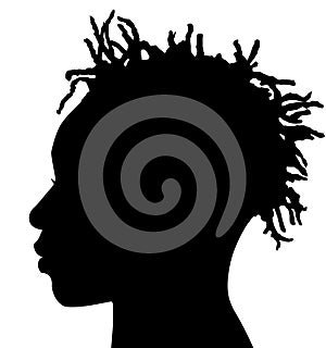 Black Men African American, African profile picture silhouette. Man from the side with afroharren. Dreadlocks hairstyle, afro hair