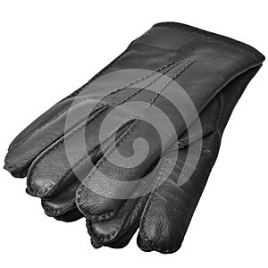 Black Men Deerskin Gloves, Large Detailed Isolated Men`s Fine Grain Deer Leather Glove Pair Macro Closeup Studio Shot, Soft