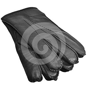 Black Men Deerskin Gloves Large Detailed Isolated Men's Fine Grain Deer Leather Glove Pair Macro Closeup Texture
