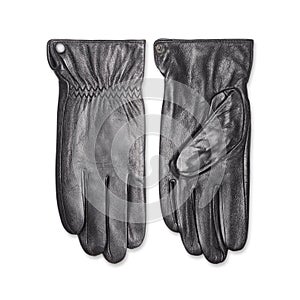 Black men`s leather gloves isolated on white