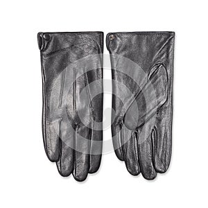 Black men`s leather gloves isolated on white