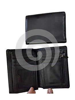 Black men\'s leather wallet isolated on white background