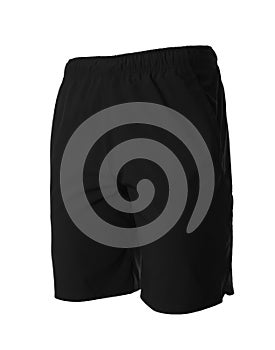 Black men`s shorts isolated on white. Sports clothing