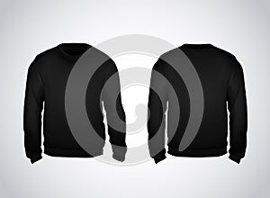 Black men`s sweatshirt template front and back view. Hoodie for branding or advertising