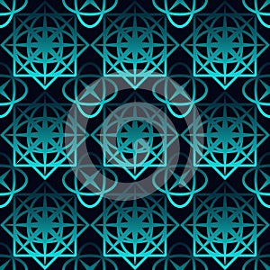 Seamless illustrated pattern made of abstract elements in blue and black