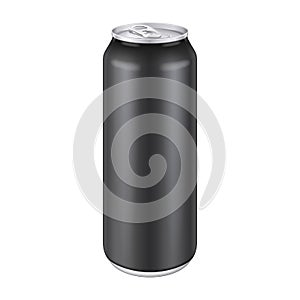 Black Metal Aluminum Beverage Drink Can 500ml, 0,5L. Mockup Template Ready For Your Design.