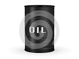 Black metal barrel with oil isolated on white background