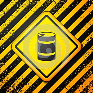 Black Metal beer keg icon isolated on yellow background. Warning sign. Vector