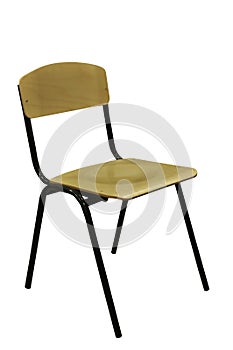 Black metal chair with yellow seat on white isolated background