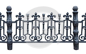 Black metal fence with decoration, isolated