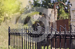 Black metal fence with decorative elements
