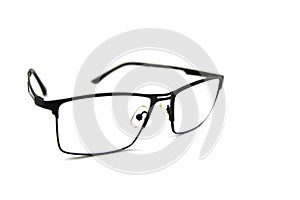 Black metal frame dioptric glasses on white background