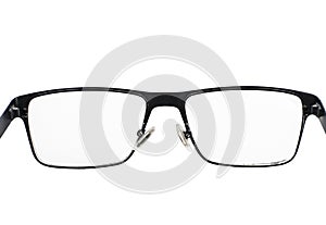 Black metal glasses isolated on white background photo