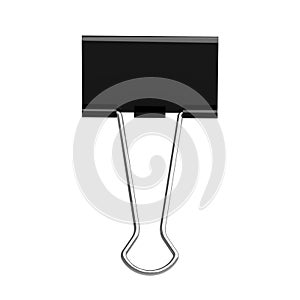 Black metal paper binder clip isolated on white background for education or business concept. 3d illustration