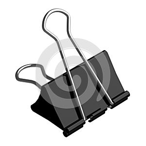 Black metal paper binder clip isolated on white background for education or business concept. 3d illustration