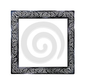 Black metal picture frame with seamless leaves carving patterns  isolated on white background with clipping path