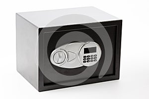 Black metal safe box with numeric keypad locked system