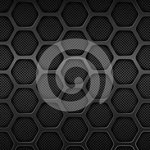 Black metal texture background. Honeycomb pattern. Vector design