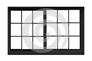 Black metal window frame isolaed on a white background