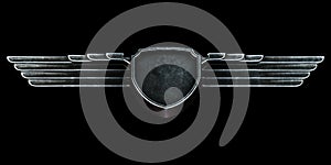 Black metal wings isolated on black background bottom view. 3d r