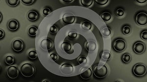Black metallic bubbles of different size on black surface with no grid. Macro. Texture. 3d render illustration