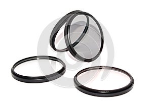 Black metallic lens filters isolated white background