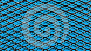 Black metallic mesh on blue cloth background