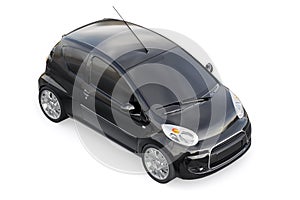 Black metallic ultra compact city car for the cramped streets of historic cities with low fuel consumption. 3d rendering