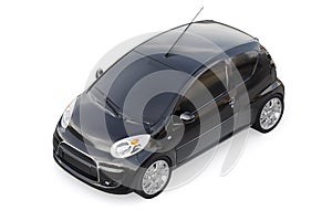 Black metallic ultra compact city car for the cramped streets of historic cities with low fuel consumption. 3d rendering