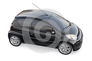 Black metallic ultra compact city car for the cramped streets of historic cities with low fuel consumption. 3d rendering