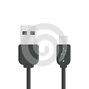 Black micro cables icon. Smart phone recharge supply or PC peripherals connector. Cable mobile devices symbol