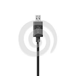 Black micro USB cable cord isolated on white background
