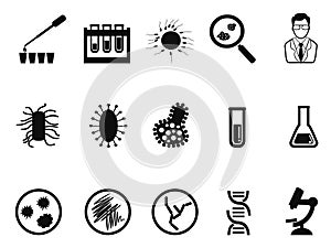 Black microbiology icon set photo