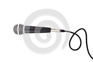 Black Microphone with cable isolated on white background