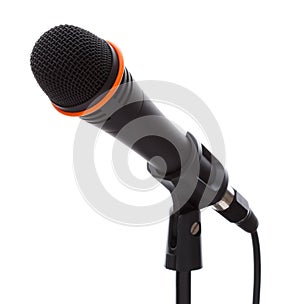 Black microphone with cable on stand