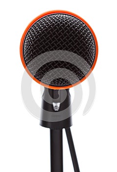 Black microphone with cable on stand