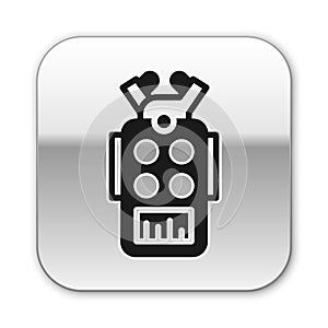 Black Microphone icon isolated on white background. On air radio mic microphone. Speaker sign. Silver square button