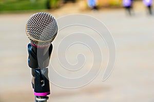 Black microphone .Microphone and stage.