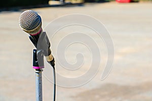 Black microphone .Microphone and stage.
