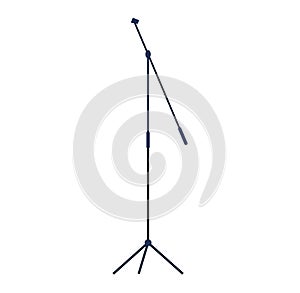Black microphone stand, adjustable height, tripod base, vector illustration. Music equipment, studio recording gear