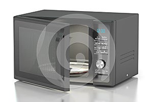 Black microwave oven, 3D rendering