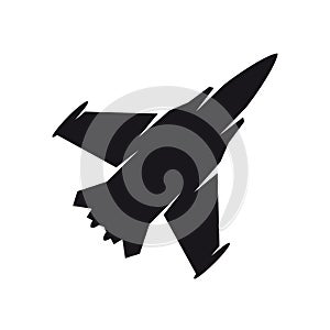 Black military aircraft symbol. Fighter jet, aircraft icon or sign concept. photo