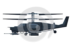 Black Military Helicopter, Heavy Special Machinery, Armored Fighting Vehicle, War Transport Flat Vector Illustration