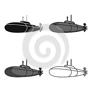 Black military submarine.Boat for swimming under water.Ship and water transport single icon in cartoon style vector