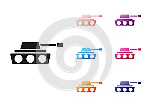 Black Military tank icon isolated on white background. Set icons colorful. Vector